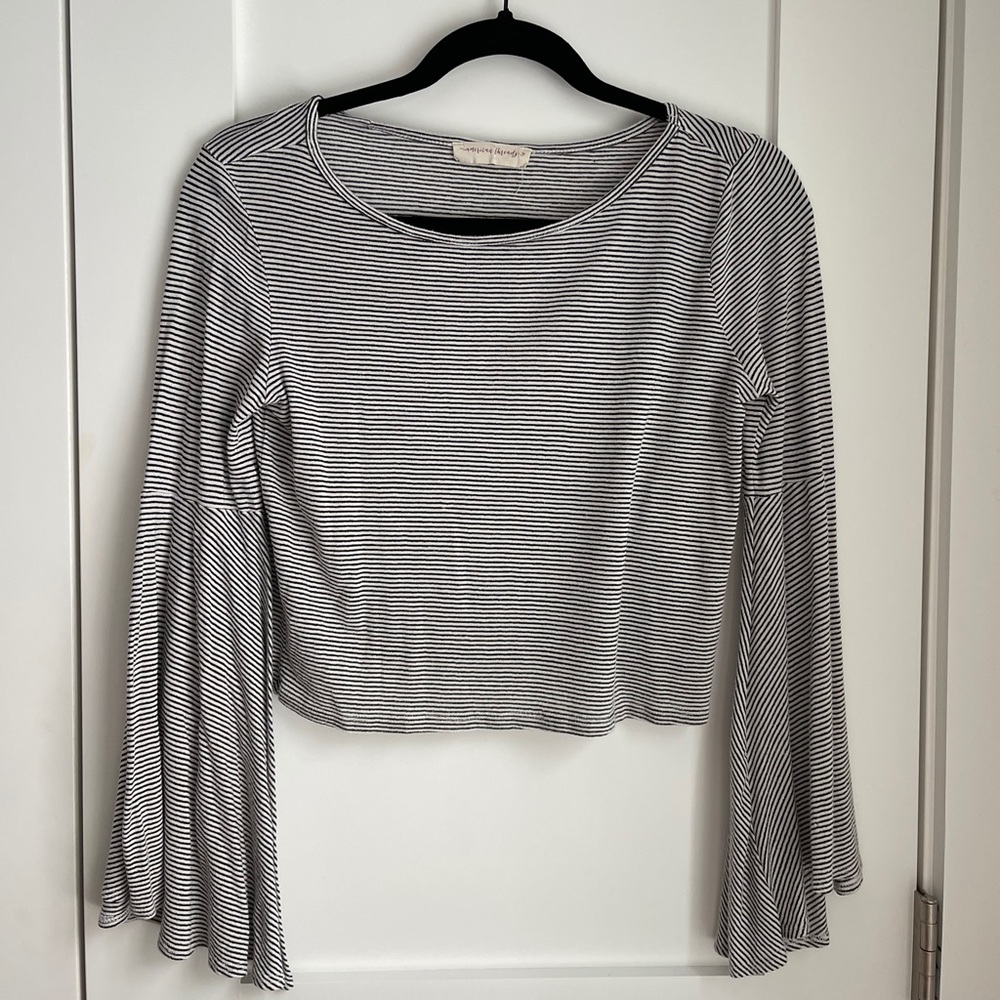 striped bell sleeve crop top